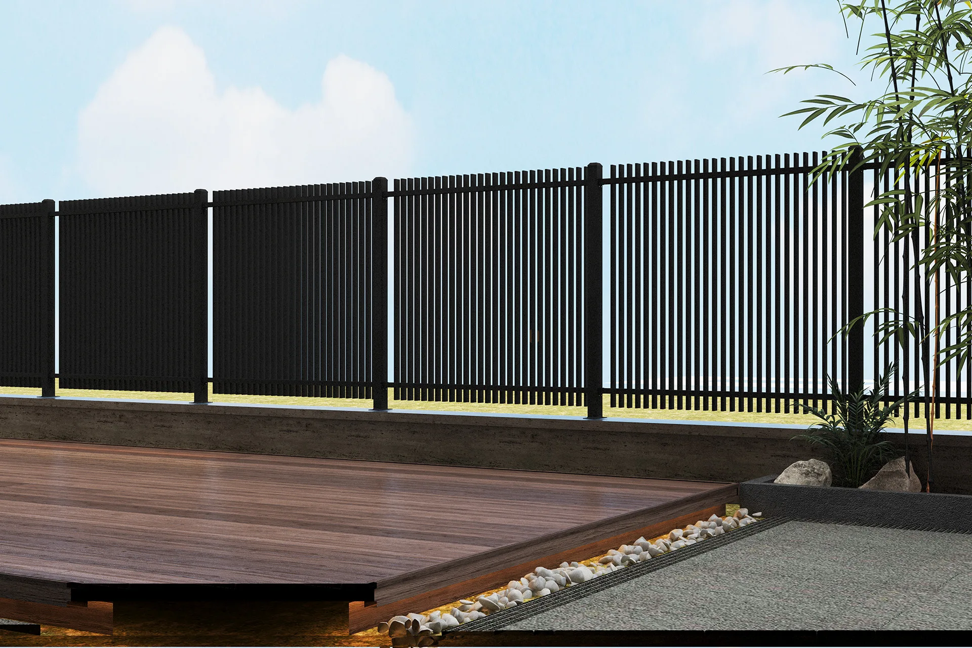 Metal Vertical Blade Fence Panel scene