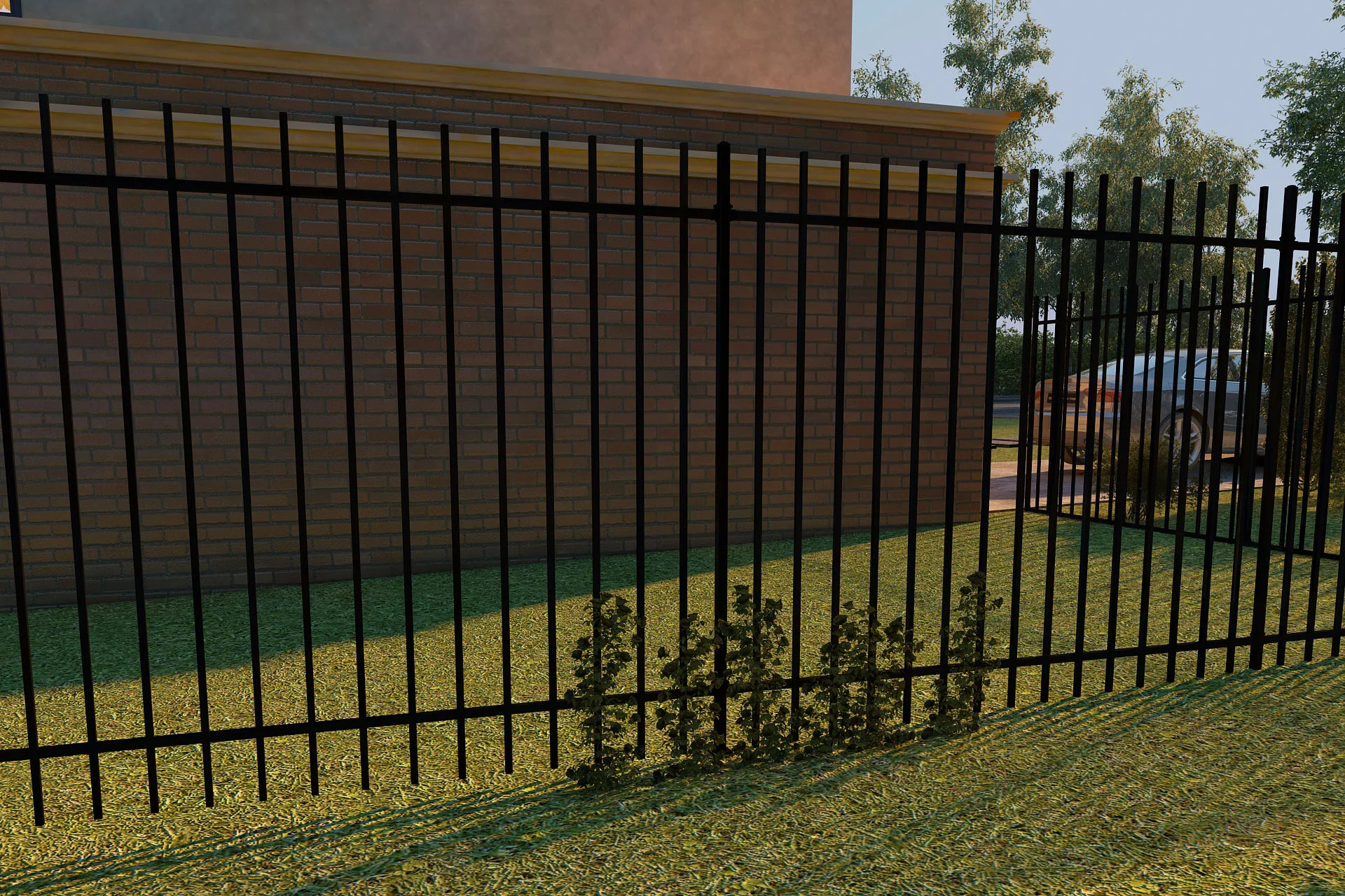 Black Steel Rod Top Fence Application