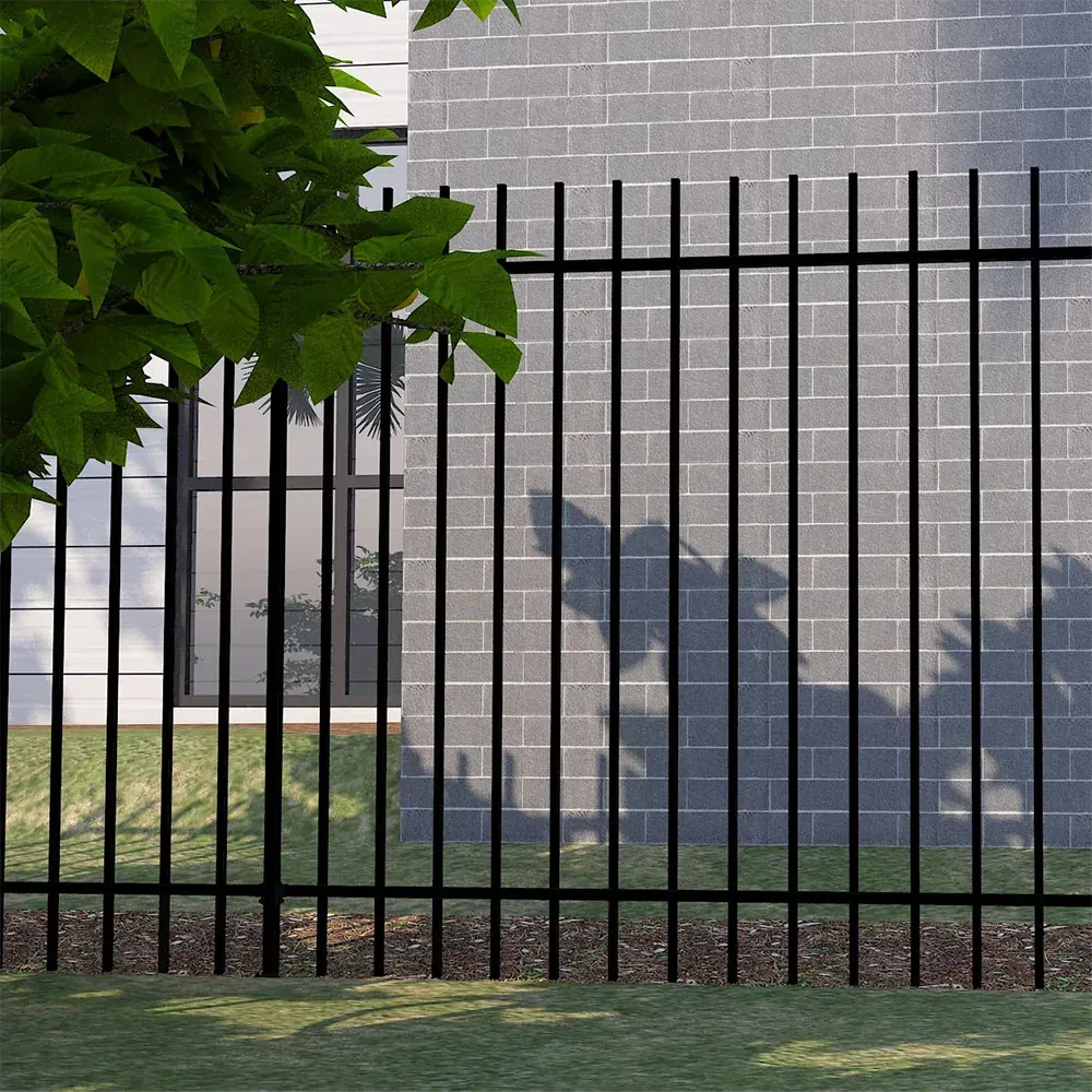 Steel Inground Post in 2 Rail Steel Extended Picket Fence