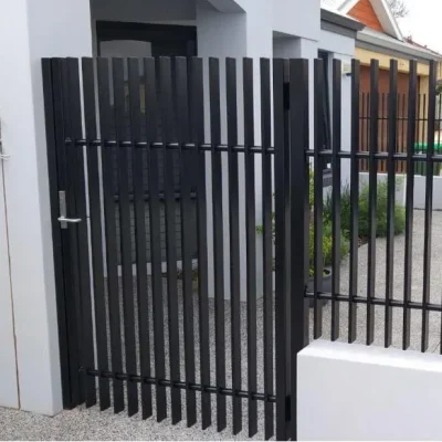 Black Powder Coated Blade Fence Gate Application