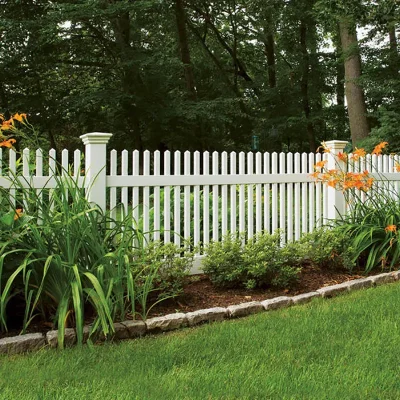 4ft White Semi Privacy Vinyl Fence with Straight Picket Top in garden