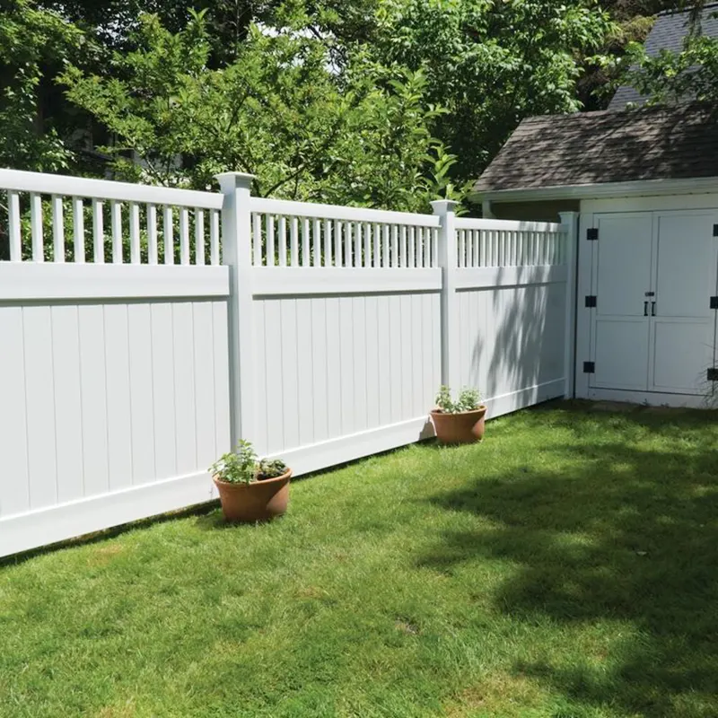 5ft Tall White Closed Vinyl Picket Privacy Fence in yard