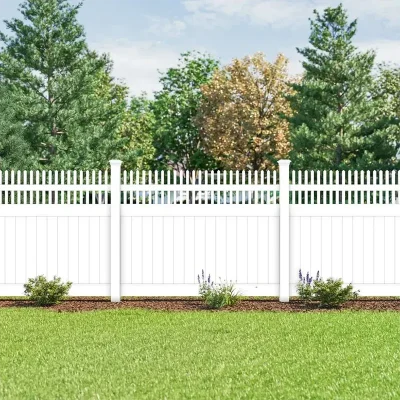 Straight Picket Top Vinyl Privacy Fence in garden
