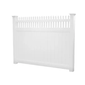 6ft Tall White Vinyl Privacy Fence Panel with Straight Picket Top