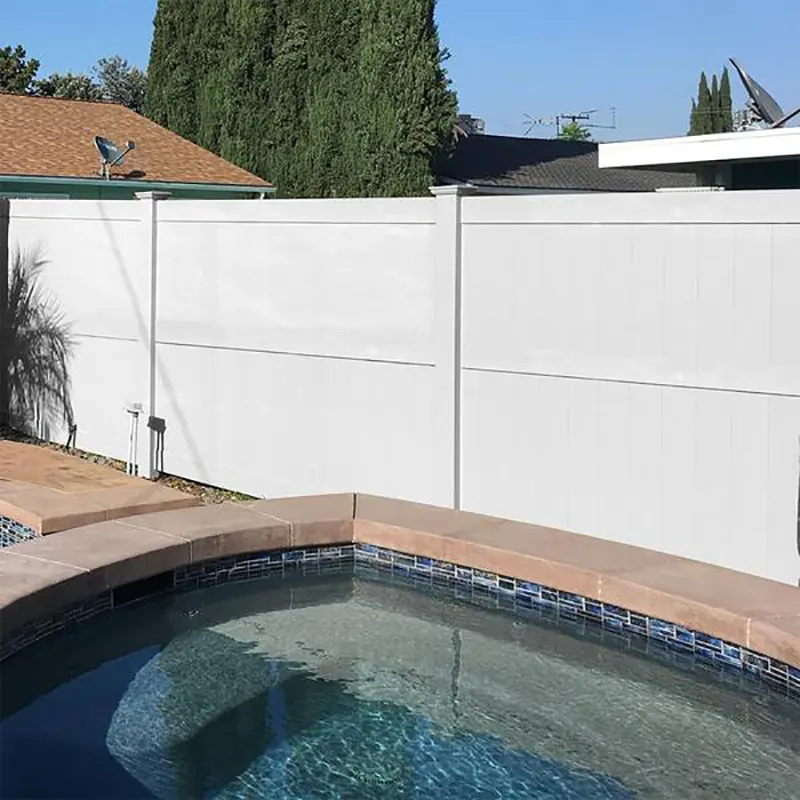 7ft Tall 3 Rails White Privacy PVC Fence near pool