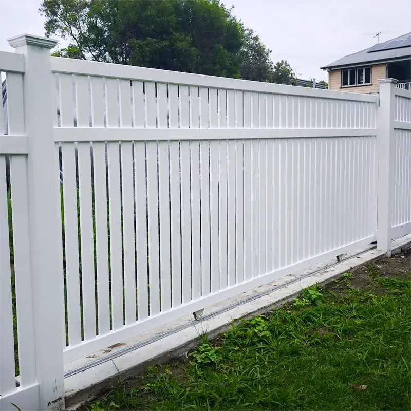 White Semi Privacy Vinyl Slide Gate in Residential