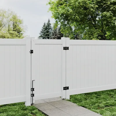 White Single Swing Vinyl Gate in Yard area