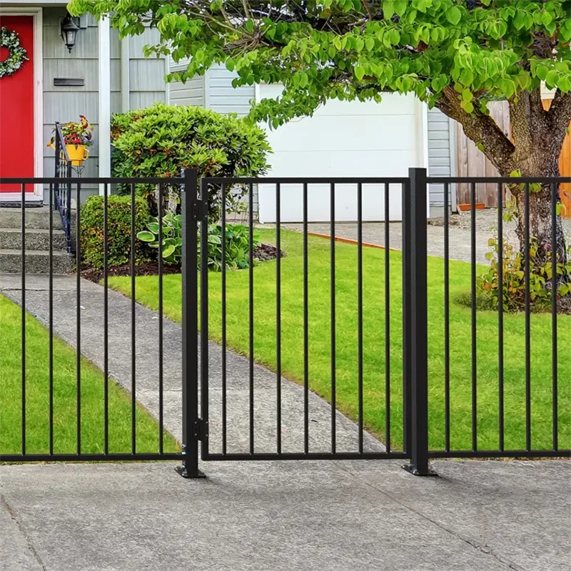 2 Rail Ornamental Steel Flat Top Fence Gate Application