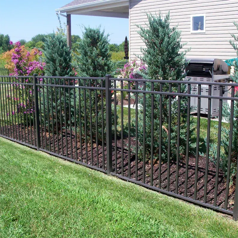 3 Rail Flat Top Aluminum Fence in yard