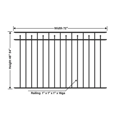 Black Powder Coated Aluminum Flat Top with Spear Fence Size
